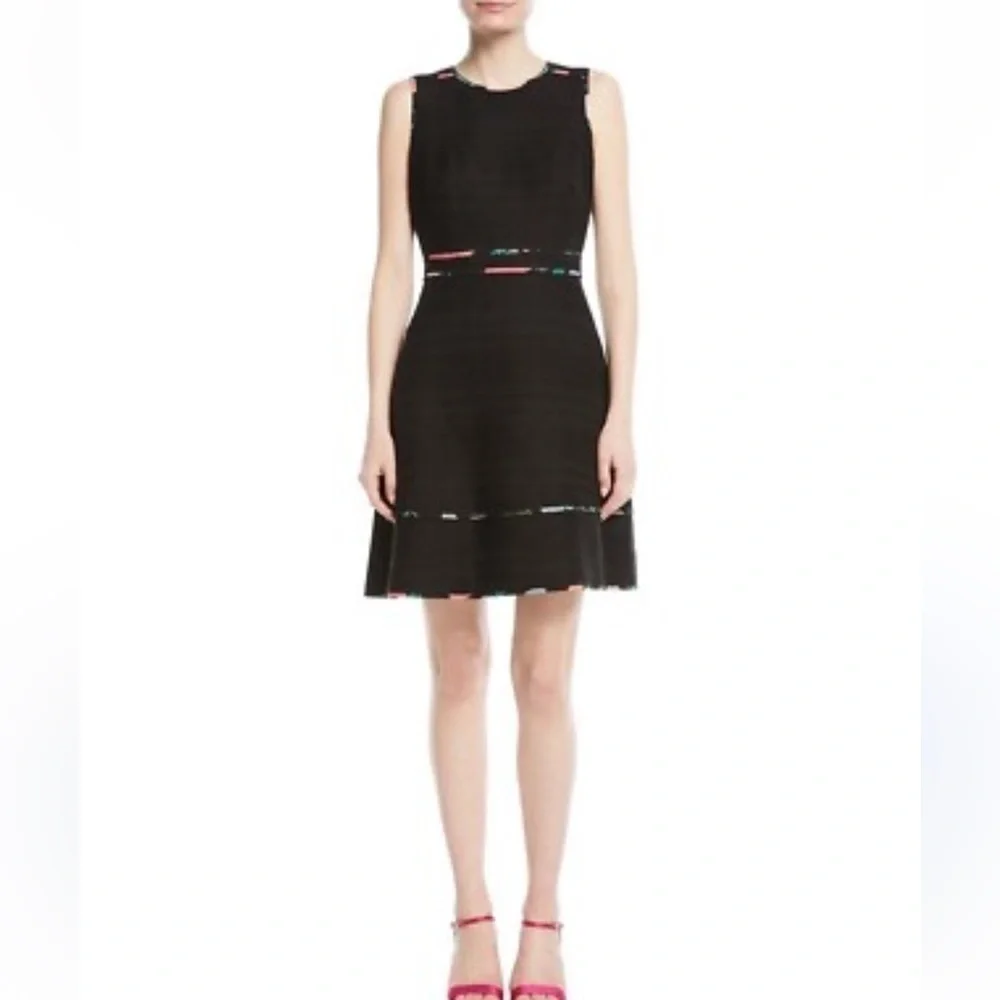 Kate Spade Blossom Piping Trim Black Textured Fit n Flare Sleevess Mini Dress 4